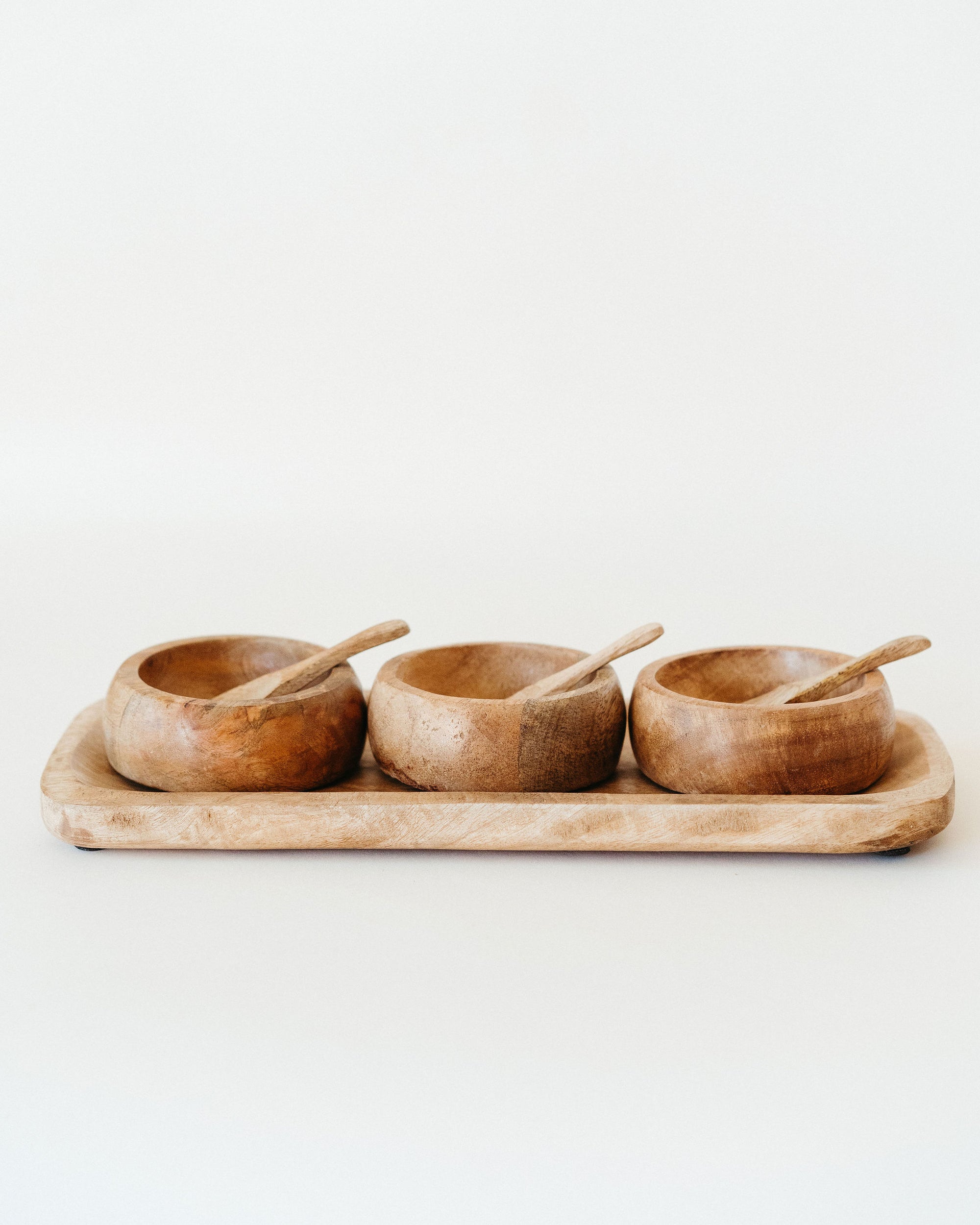 Mango Wood Tray w/ Bowls + Spoons