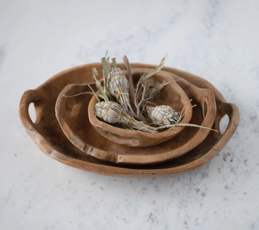 Teak Wood Bowls w/ Handles