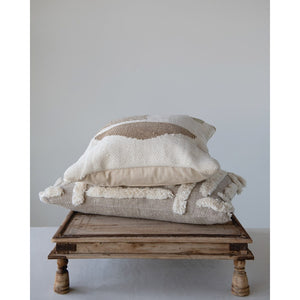 Tan Cotton Pillow w/ Tufted Design